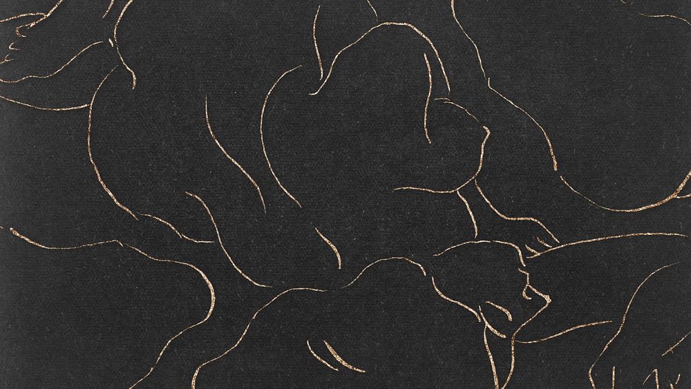 Abstract gold doodle HD wallpaper, black background 
