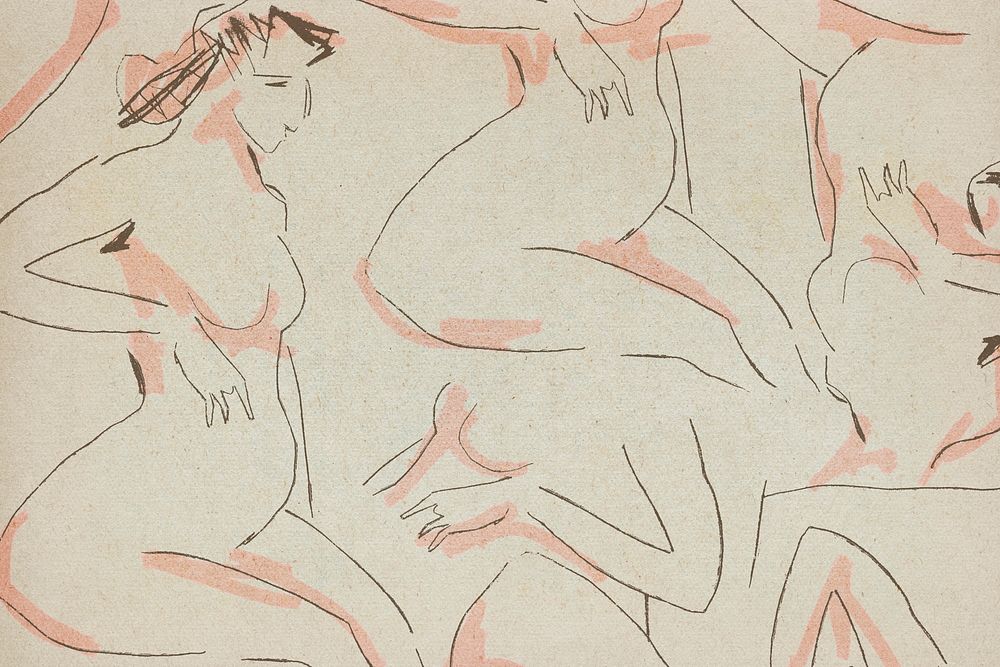 Reclining nude women pattern background vintage illustration