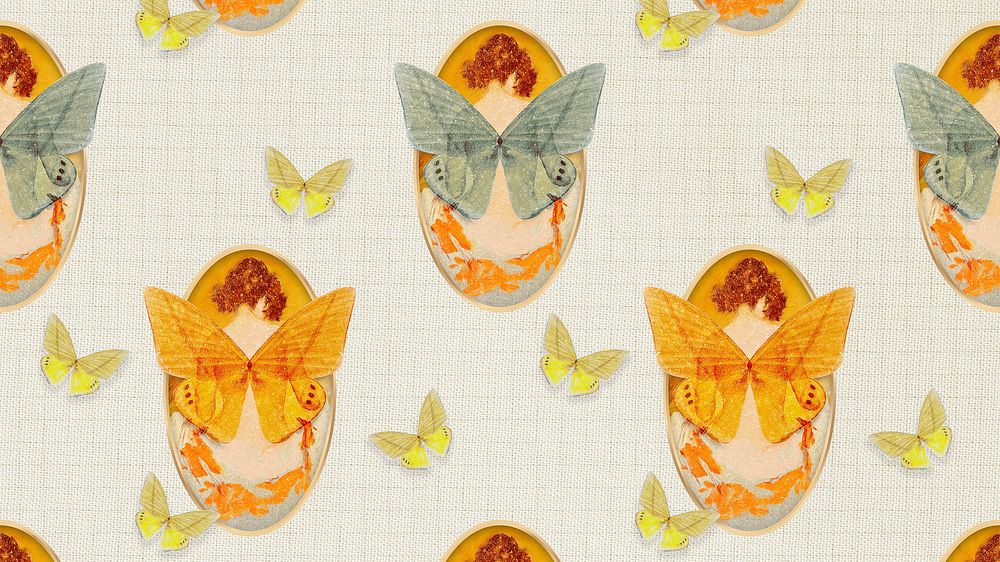 Nude woman with butterfly wings pattern background