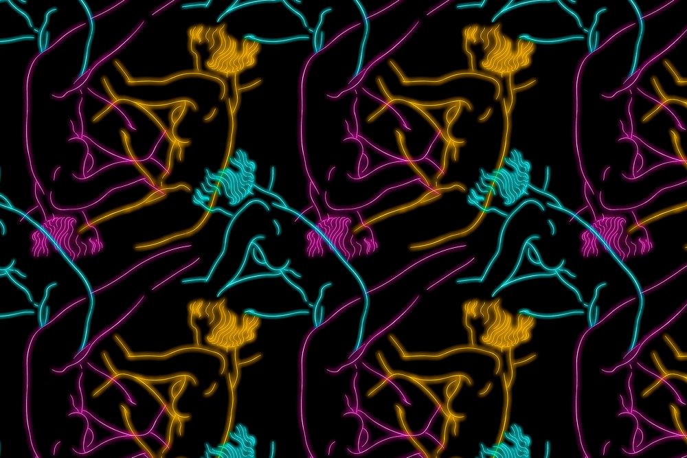 Colorful neon nude woman pattern background