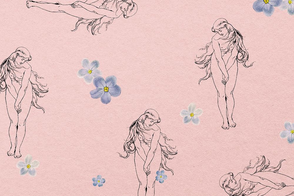 Erotic nude lady psd pattern with flower background