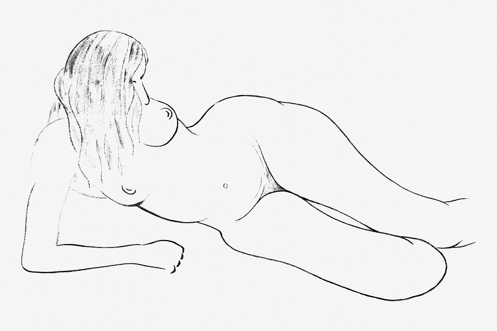 Hand drawn naked woman psd