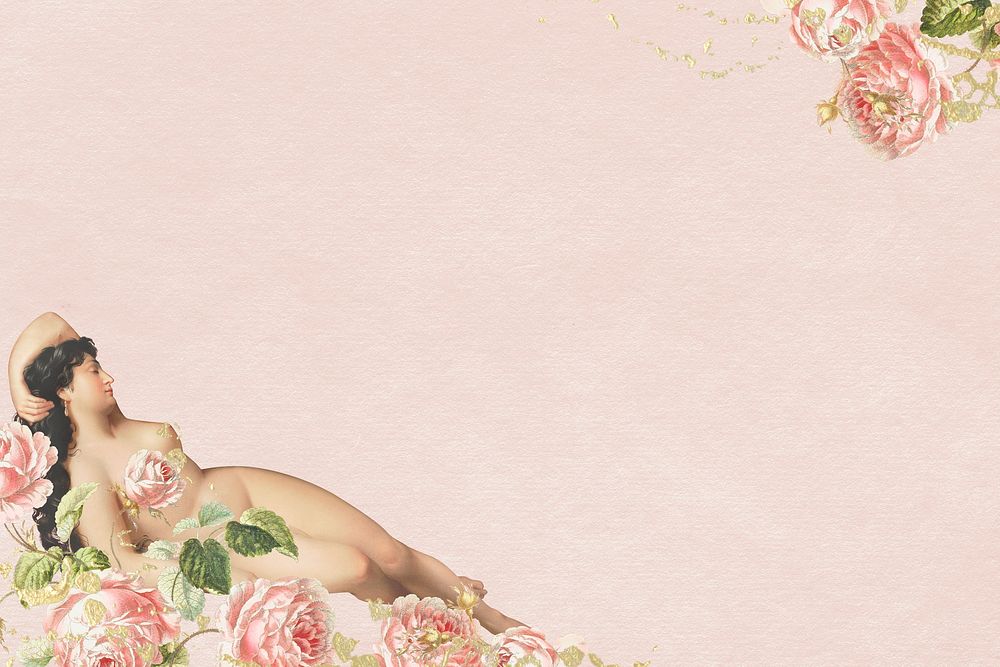 Vintage woman with flowers background