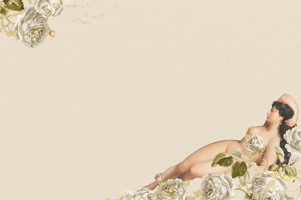 Vintage woman with flowers psd background