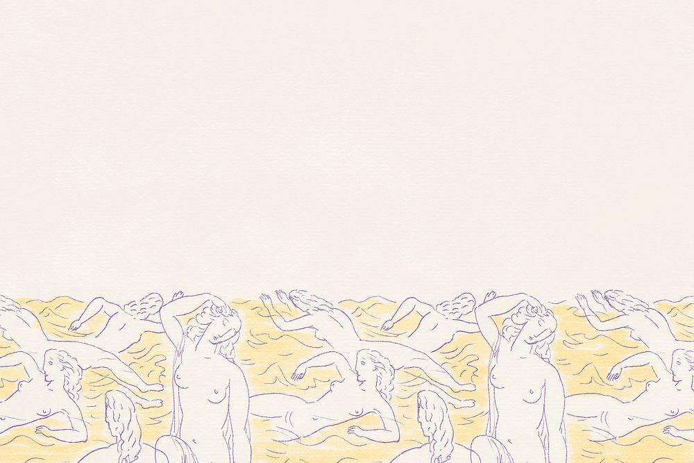 Swimming nude women sketch psd background