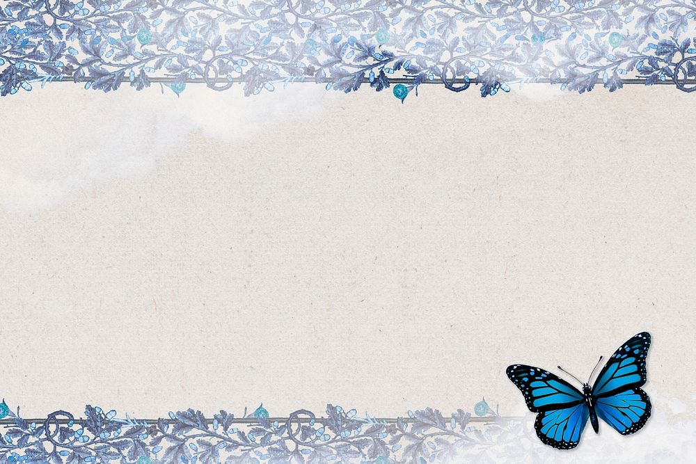 Decorative vintage nature blue frame with butterfly border pattern