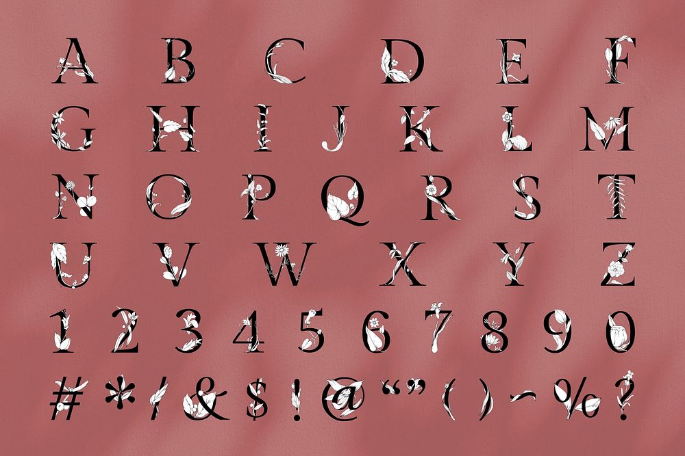 Psd sign letter 123 collection floral vintage typography alphabet