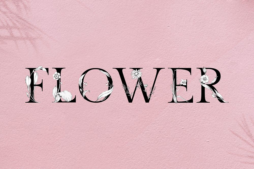 Flower word floral font decorated typography