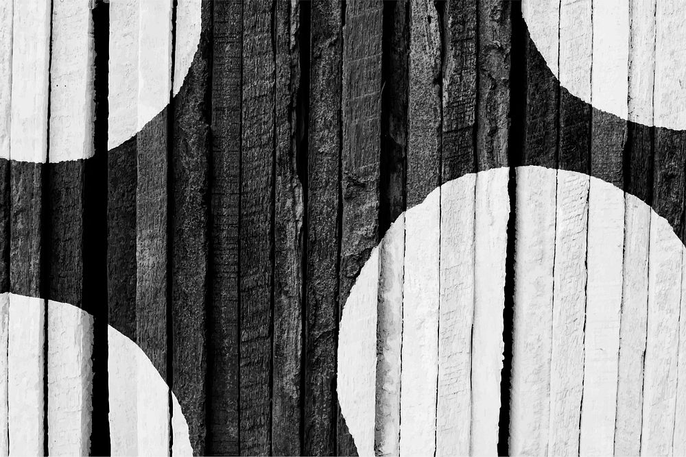 Black and white circle pattern on wooden planks background vector