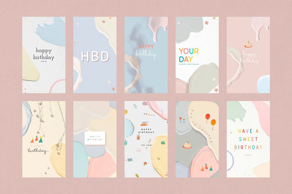 Happy birthday vector pastel template collection