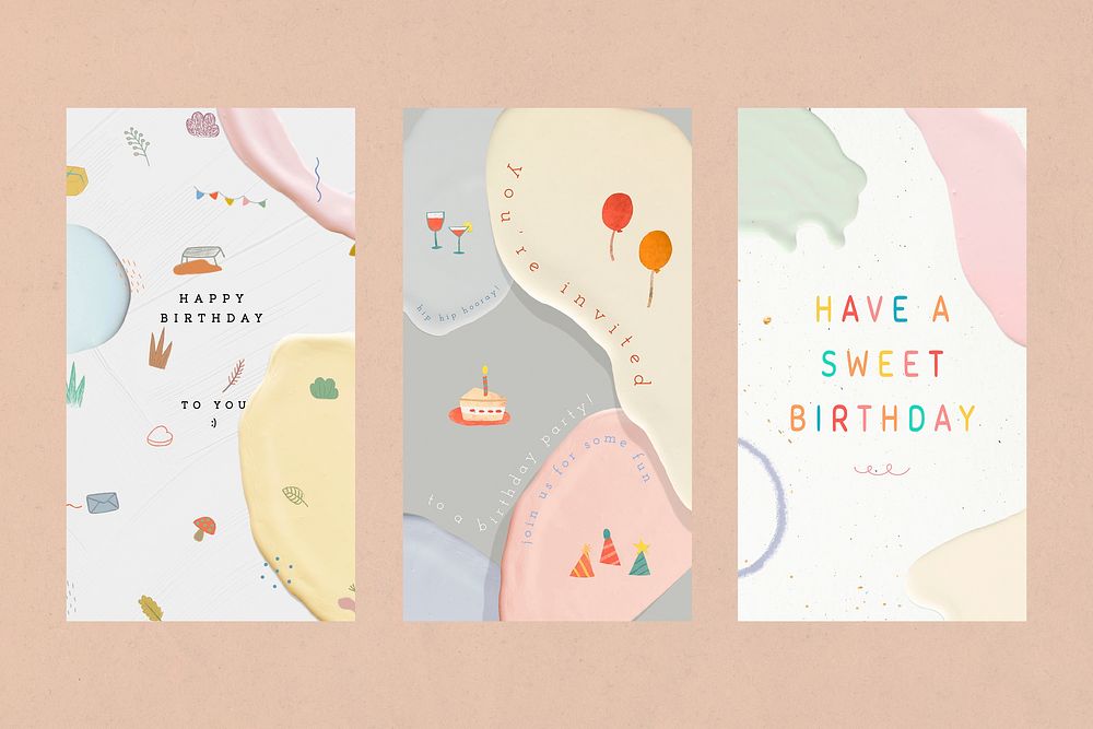 Happy birthday vector pastel template collection