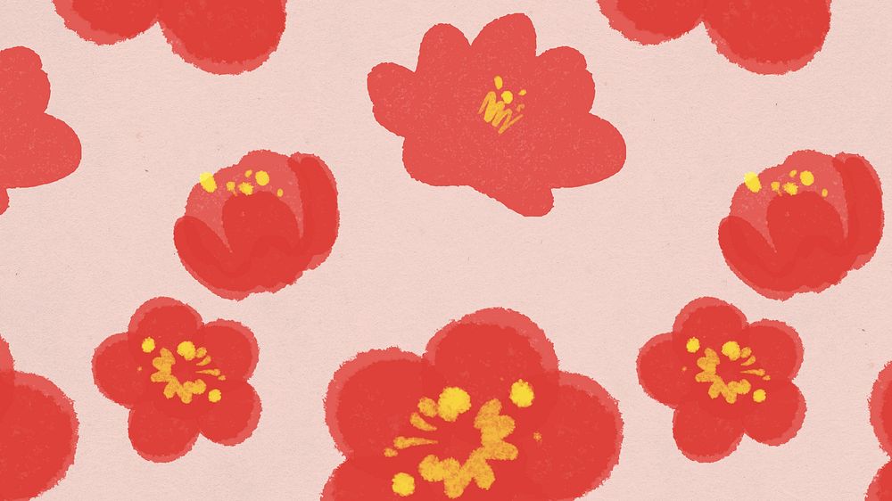 Red floral pattern background psd hand drawn