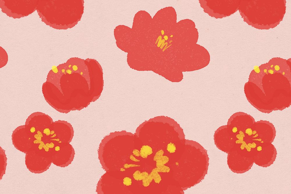 Red floral pattern background psd hand drawn