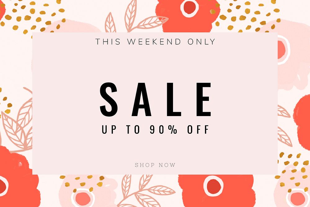 Sale up to 90% off text promotion floral frame vector