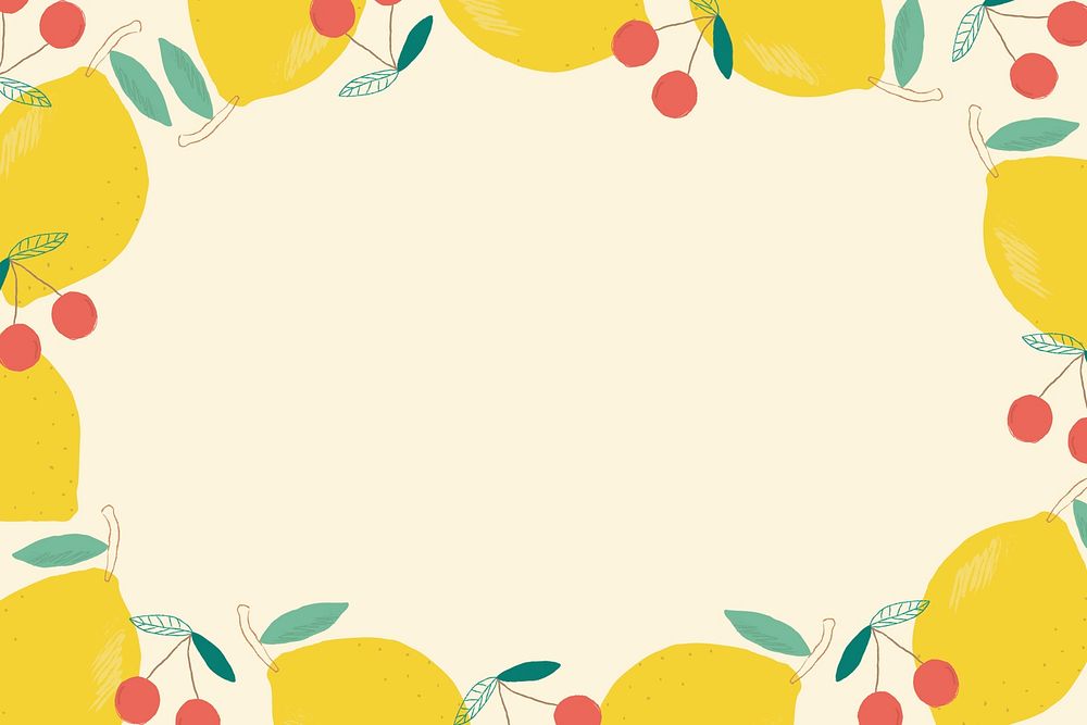 Psd lemon cherry border beige background frame