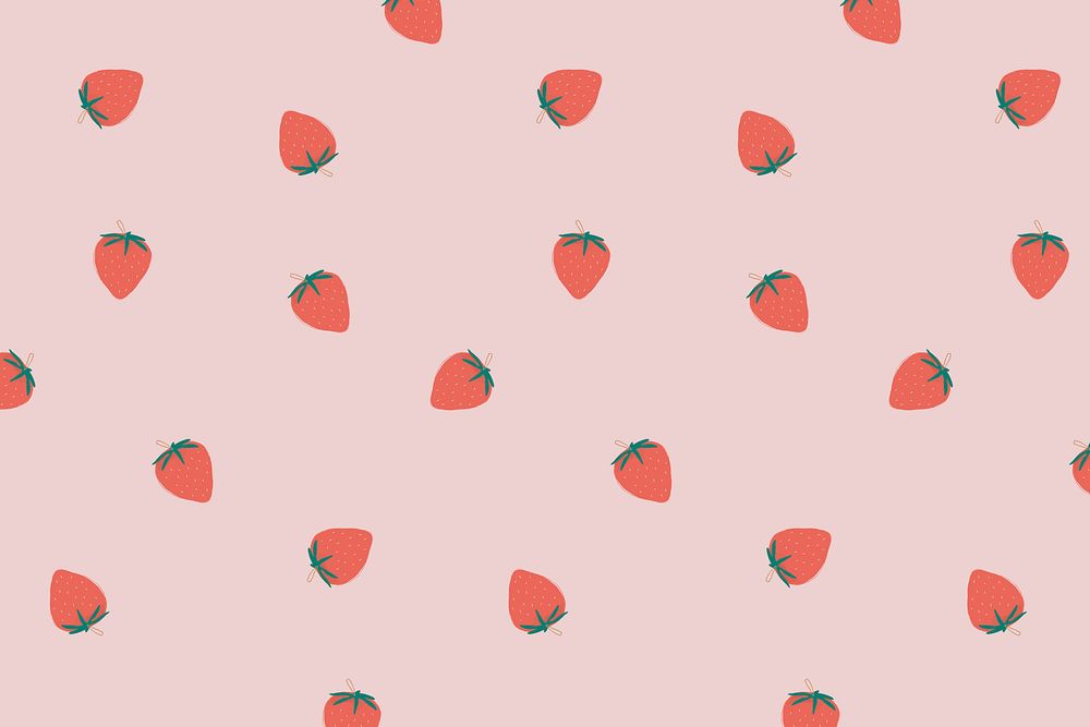 Psd hand drawn strawberry pattern pastel pink background