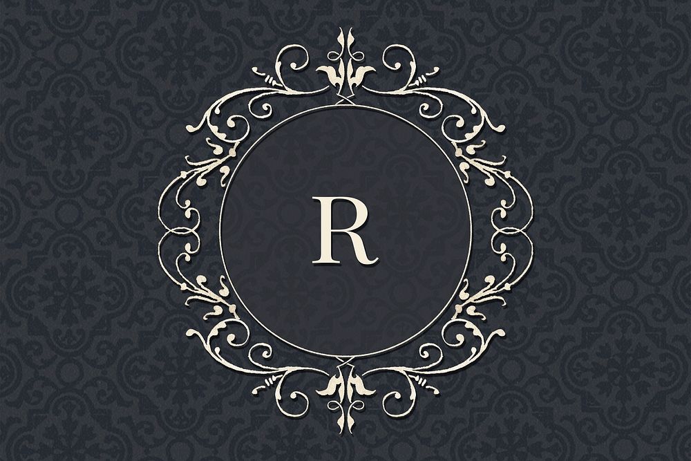 R letter vintage round badge on blue