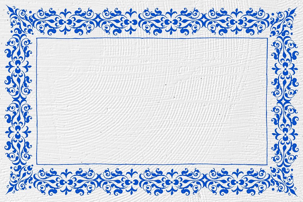 Blue filigree frame border psd