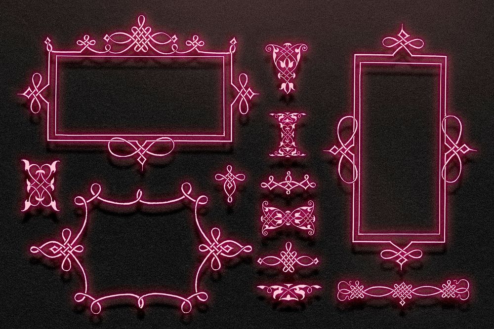 Neon pink filigree frame border, remix from The Model Book of Calligraphy Joris Hoefnagel and Georg Bocskay