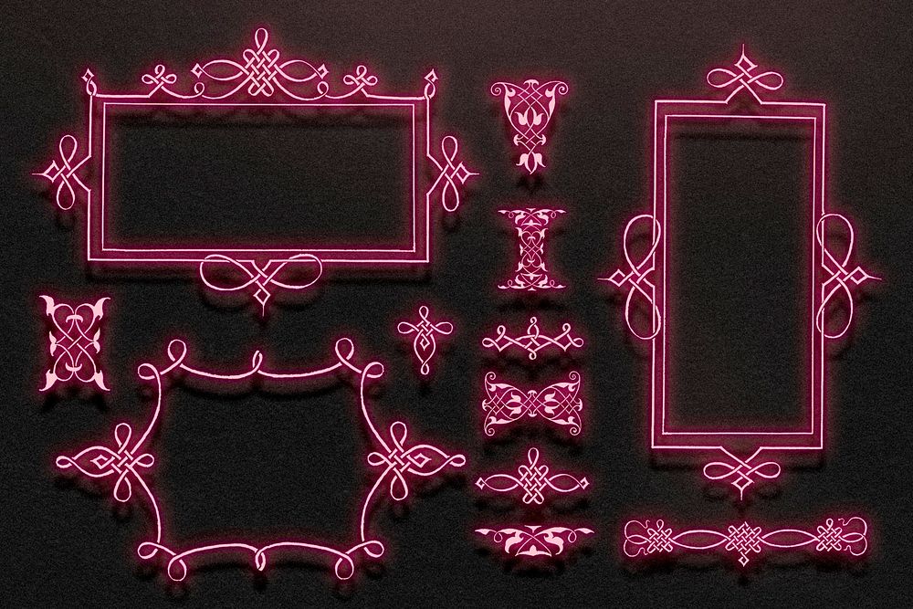 Neon pink filigree frame border psd, remix from The Model Book of Calligraphy Joris Hoefnagel and Georg Bocskay