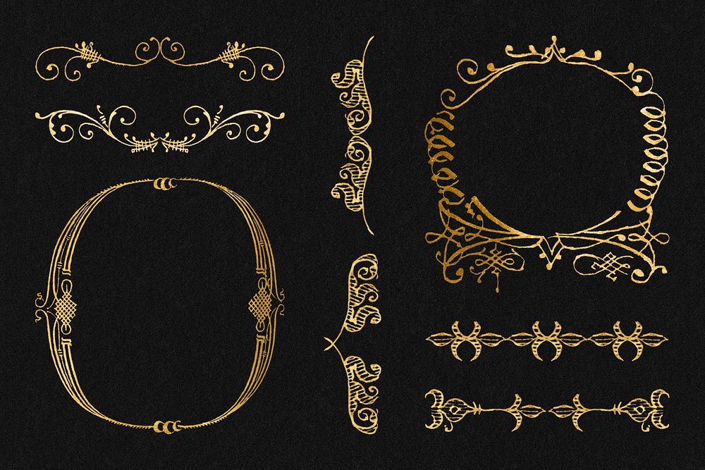 Gold psd ornament element set, remix from The Model Book of Calligraphy Joris Hoefnagel and Georg Bocskay