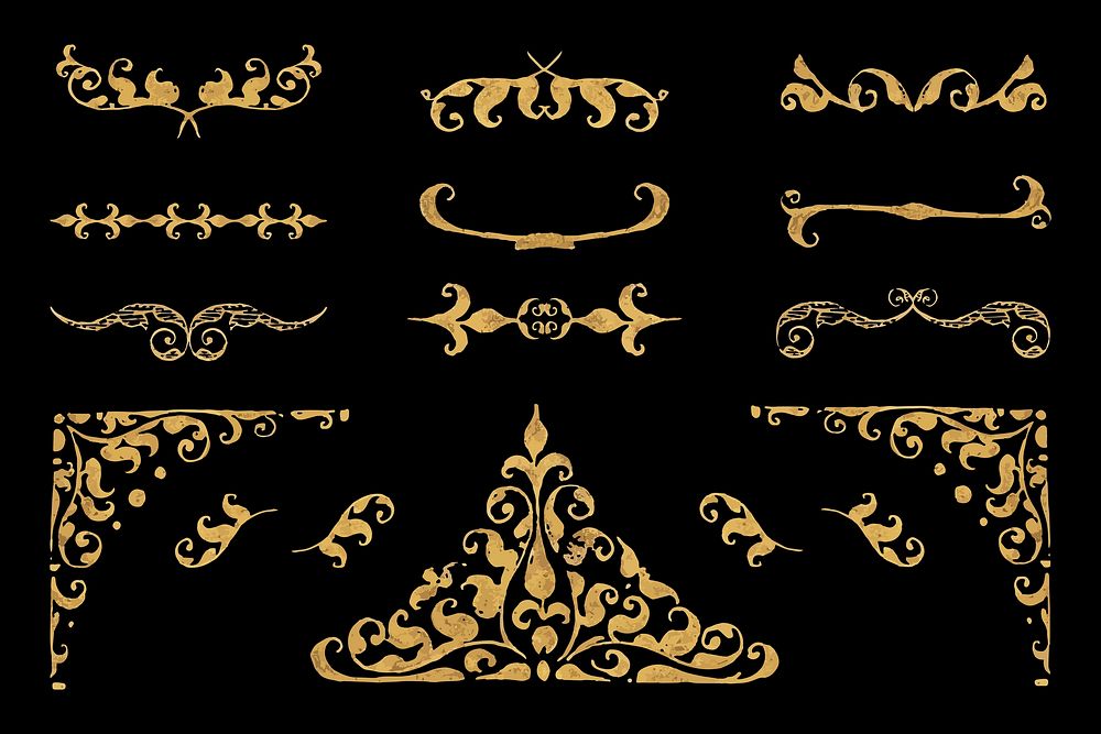 Gold vintage Victorian separator vector set, remix from The Model Book of Calligraphy Joris Hoefnagel and Georg Bocskay