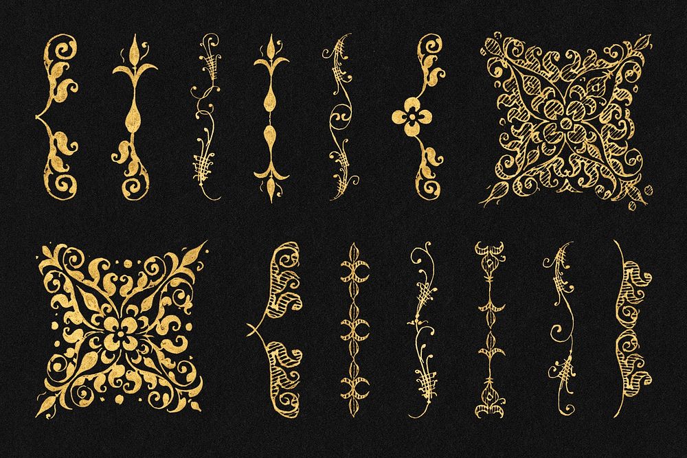 Gold vintage divider psd victorian element, remix from The Model Book of Calligraphy Joris Hoefnagel and Georg Bocskay