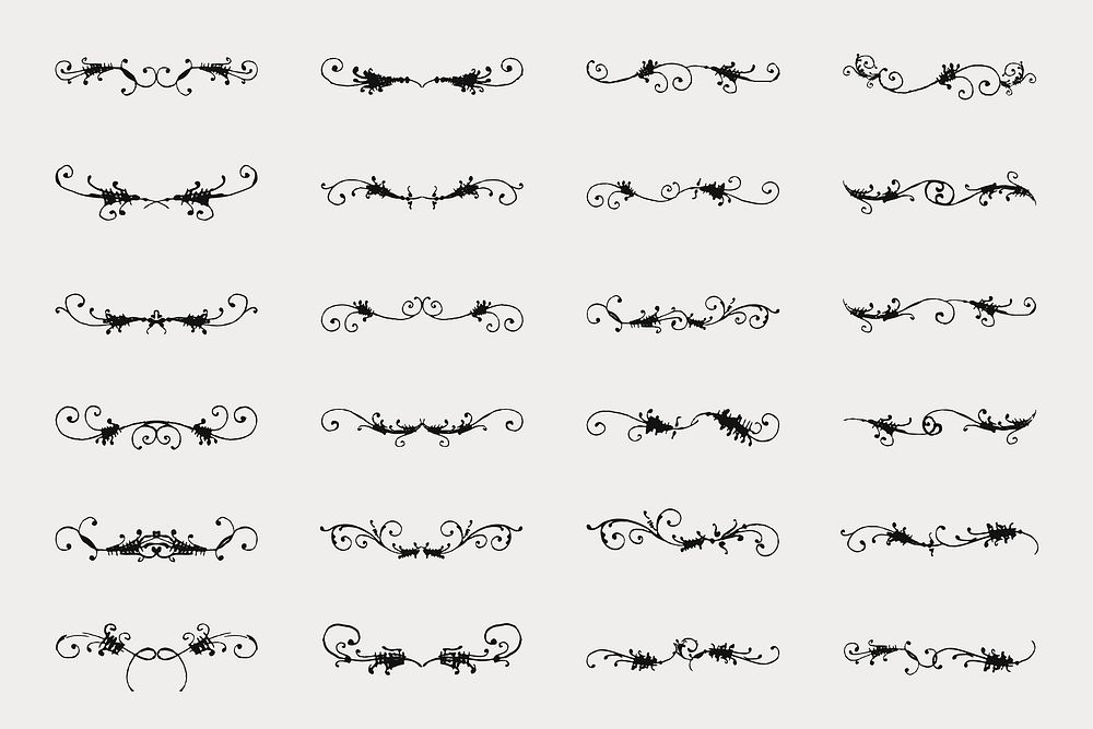 Black vintage divider element vector collection, remix from The Model Book of Calligraphy Joris Hoefnagel and Georg Bocskay