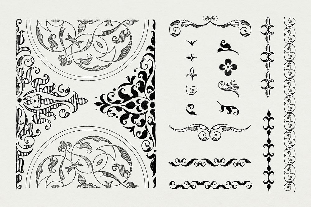 Vintage divider ornamental psd element set, remix from The Model Book of Calligraphy Joris Hoefnagel and Georg Bocskay