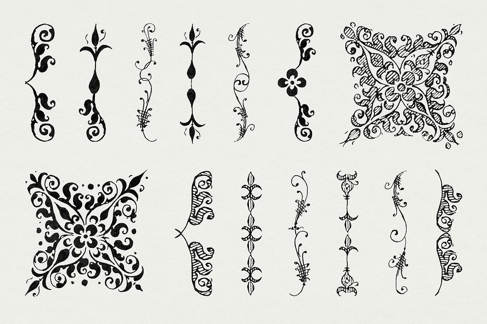 Vintage divider ornamental psd element set, remix from The Model Book of Calligraphy Joris Hoefnagel and Georg Bocskay