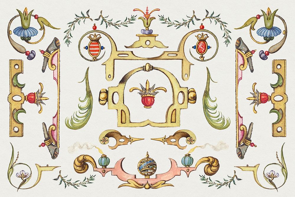 Psd victorian objects ornamental border, remix from The Model Book of Calligraphy Joris Hoefnagel and Georg Bocskay