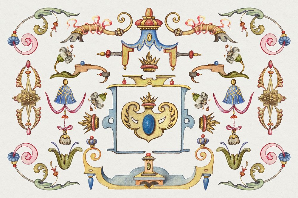 Psd victorian objects ornamental border, remix from The Model Book of Calligraphy Joris Hoefnagel and Georg Bocskay