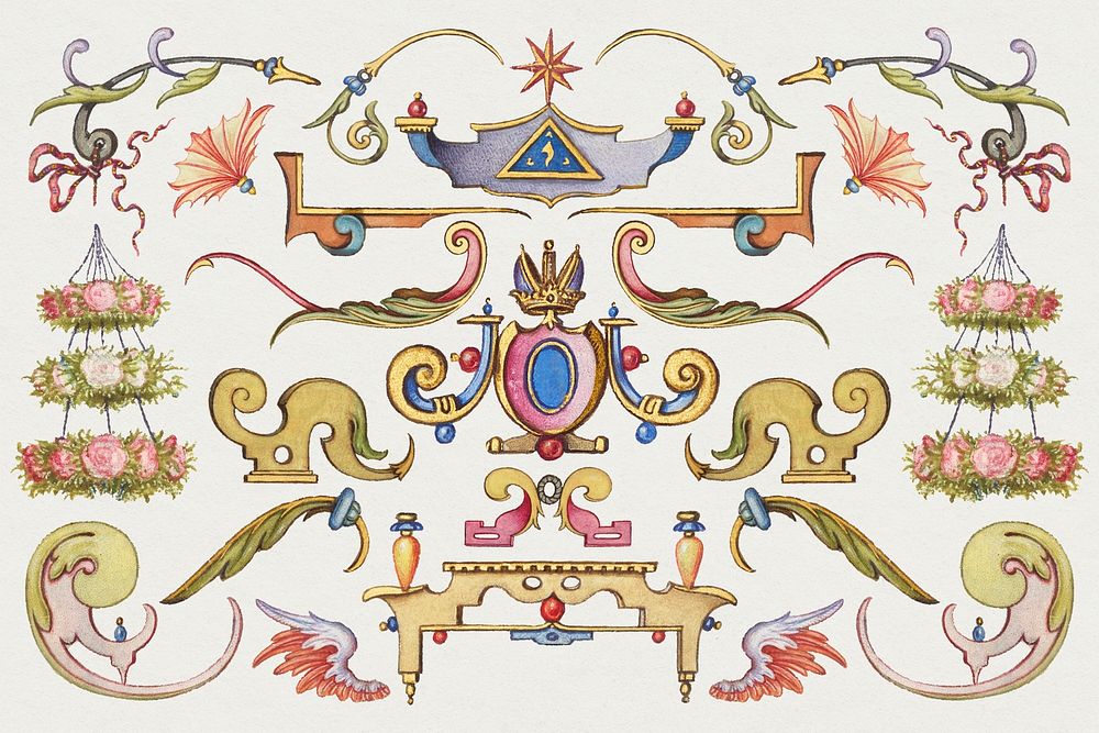 Psd victorian objects ornamental border, remix from The Model Book of Calligraphy Joris Hoefnagel and Georg Bocskay