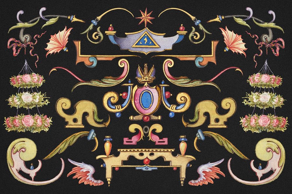 Psd victorian objects ornamental border, remix from The Model Book of Calligraphy Joris Hoefnagel and Georg Bocskay