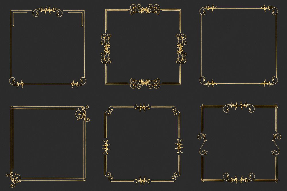 Gold filigree frame set psd, remix from The Model Book of Calligraphy Joris Hoefnagel and Georg Bocskay