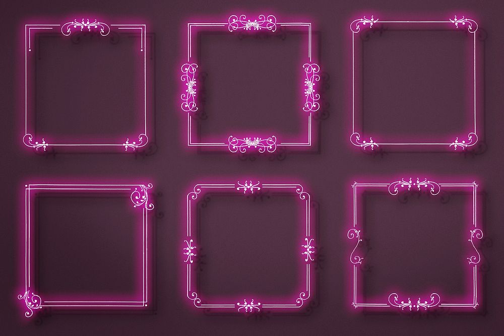 Neon pink filigree frame set, remix from The Model Book of Calligraphy Joris Hoefnagel and Georg Bocskay