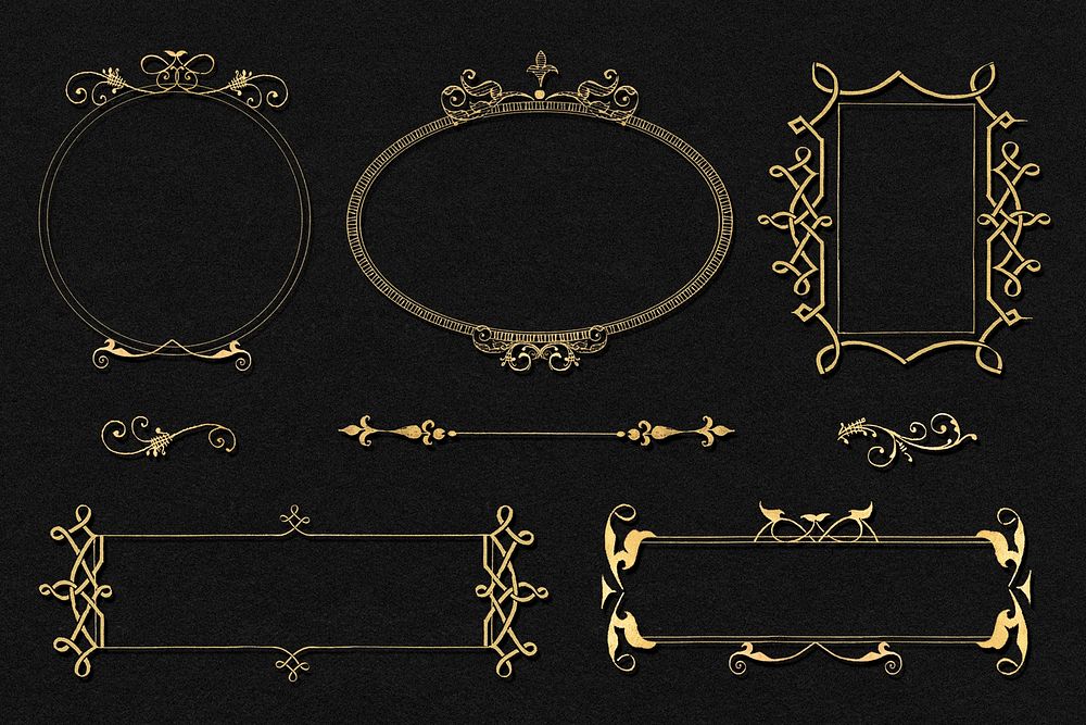 Psd vintage Victorian frame border ornament collection, remix from The Model Book of Calligraphy Joris Hoefnagel and Georg…