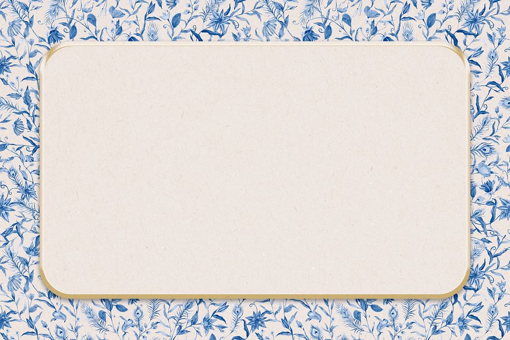 Blue watercolor floral frame psd with beige background