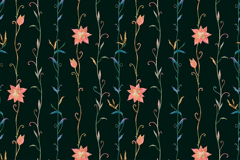 Floral pattern vector on black background