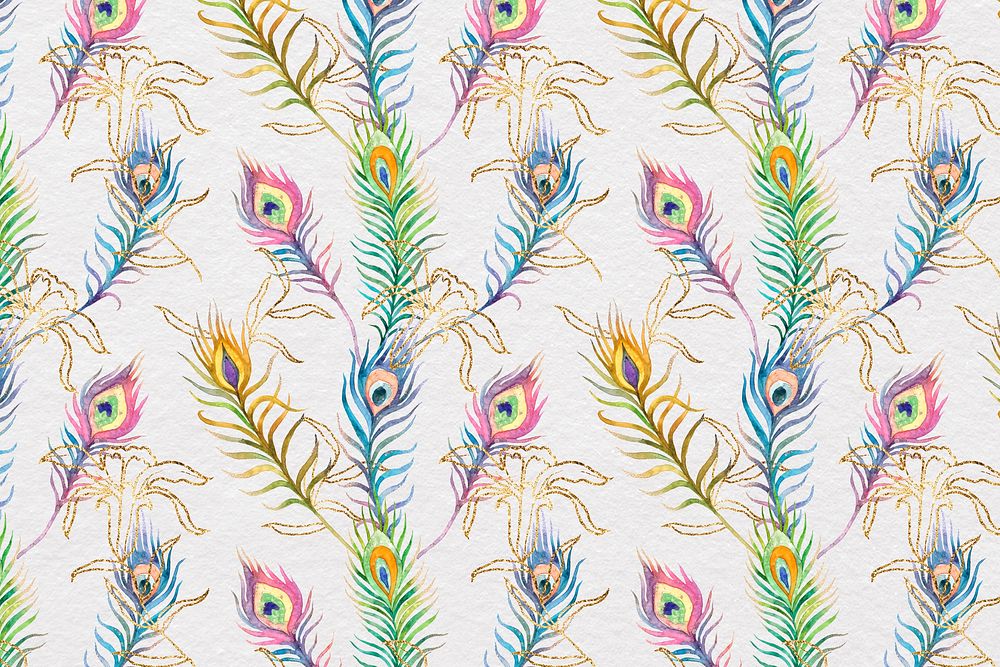 Background of peacock feather psd colorful watercolor pattern
