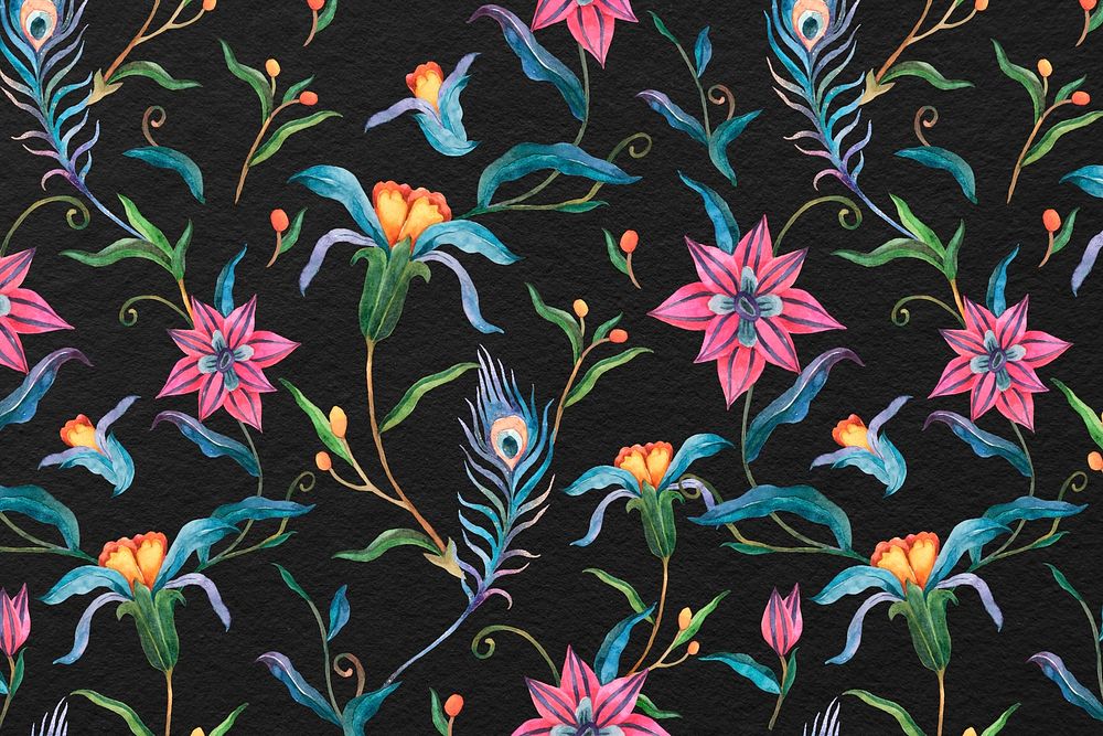 Floral pattern psd on black background