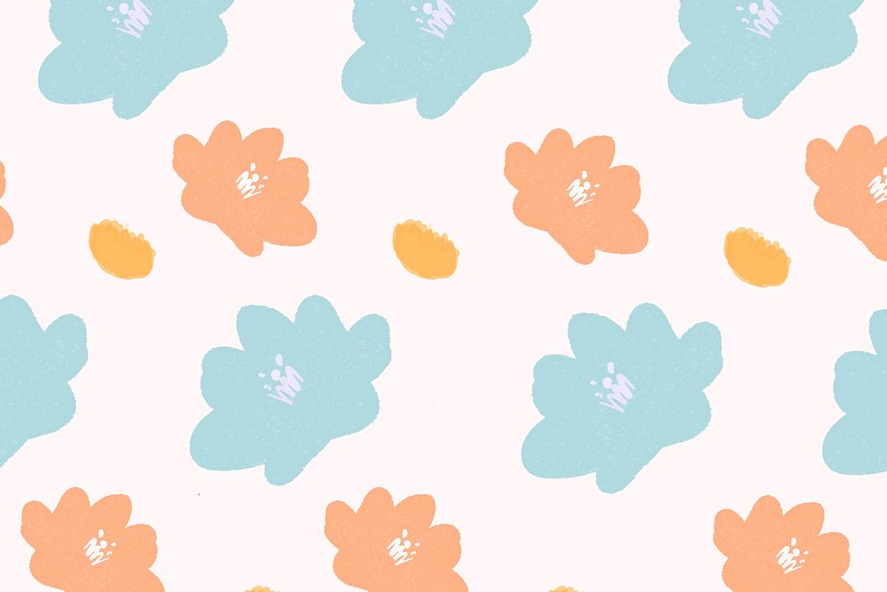 Colorful pastel flowers psd hand drawn pattern wallpaper