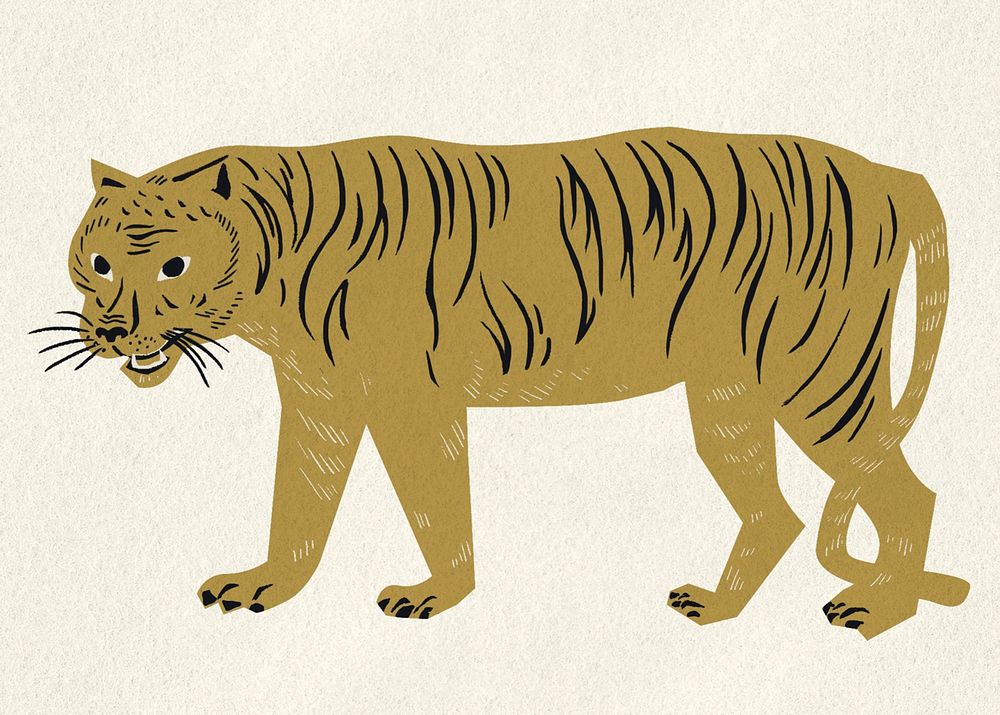 Tiger wild animal psd vintage gold clipart