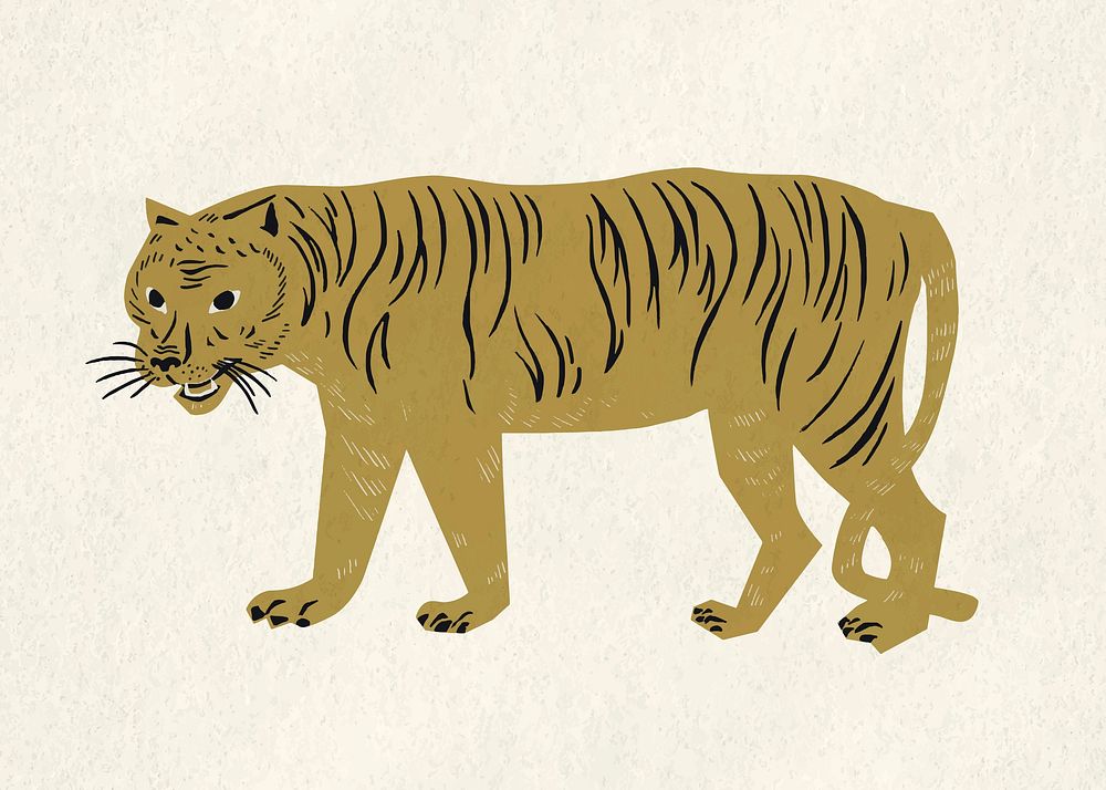 Tiger wild animal vector vintage gold clipart