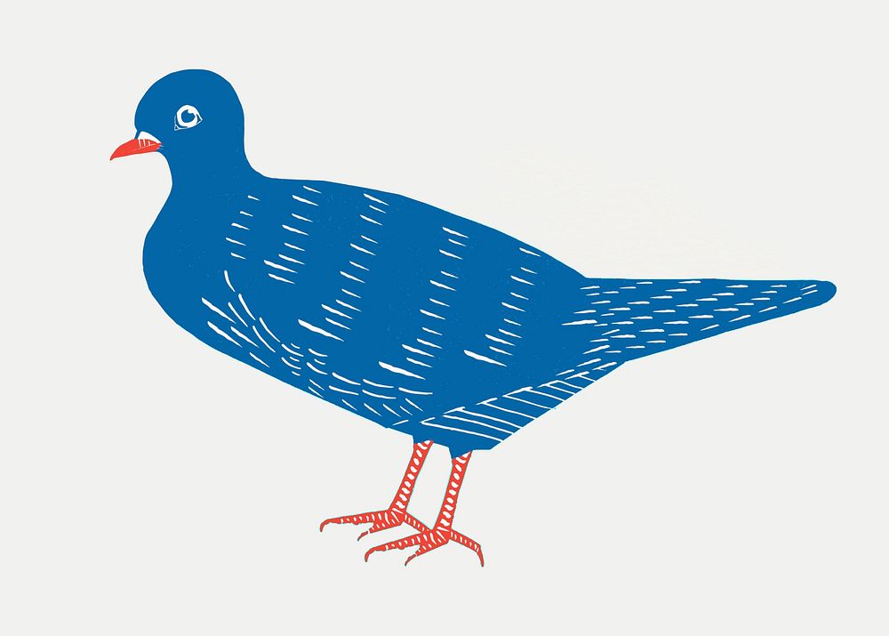 Vintage blue dove bird linocut clipart