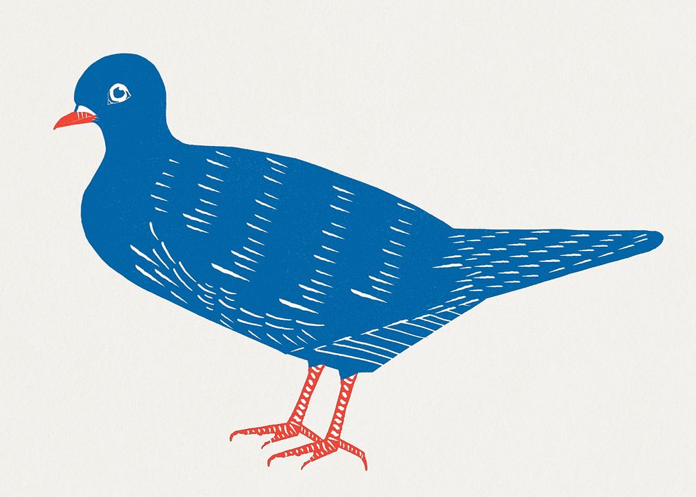 Vintage blue dove psd bird linocut clipart