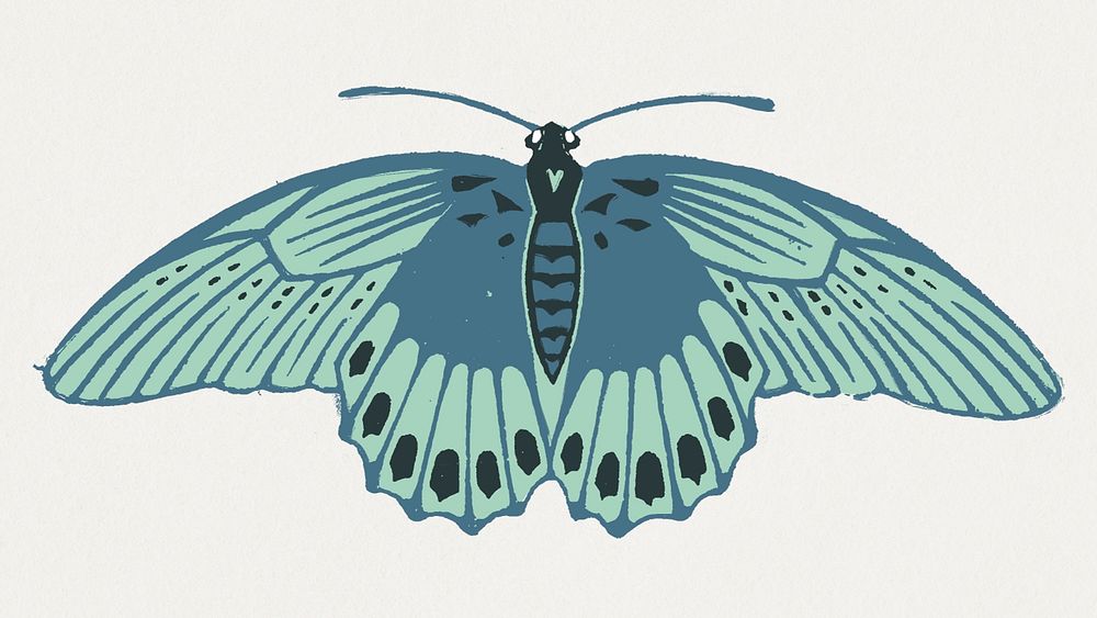 Blue moth psd vintage hand drawn illustration