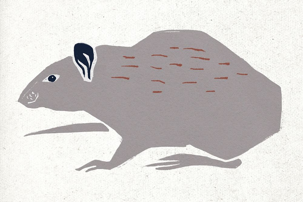 Gray rat animal vintage linocut drawing