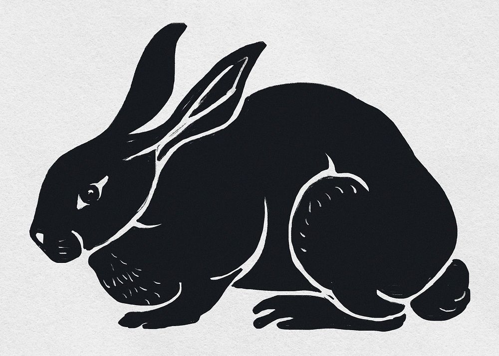 Vintage rabbit psd animal linocut stencil pattern clipart