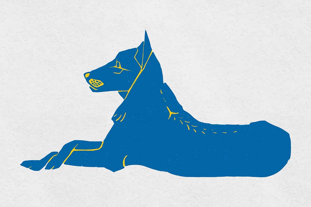 Blue dog vintage painting clipart